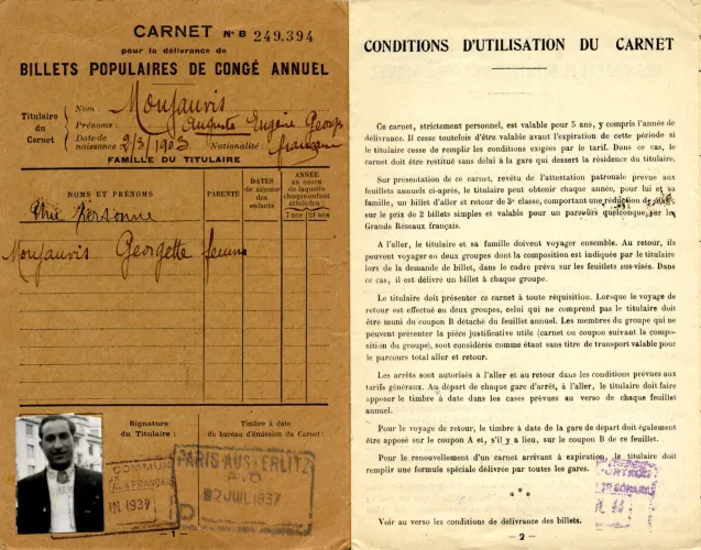Billet populaire de congés payés - 1937