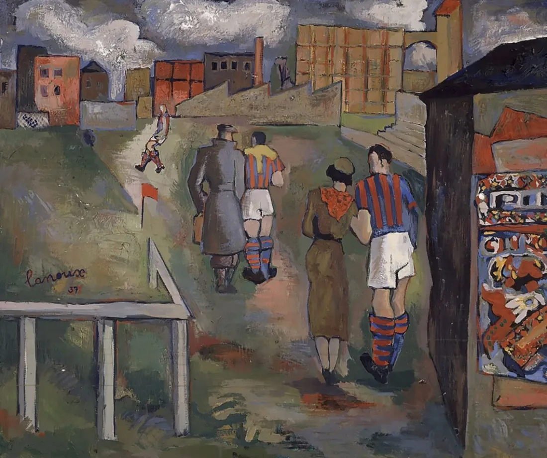 Le football en banlieue ; le stade, peinture d'Armand Lanoux, Huile sur toile,  1937