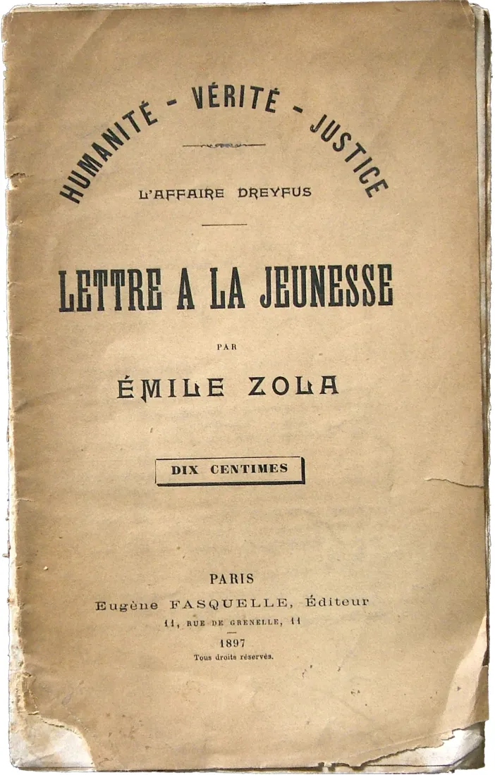 {Lettre à la jeunesse}, Émile Zola Paris, E. Fasquelle, 1897, coll.mhv.