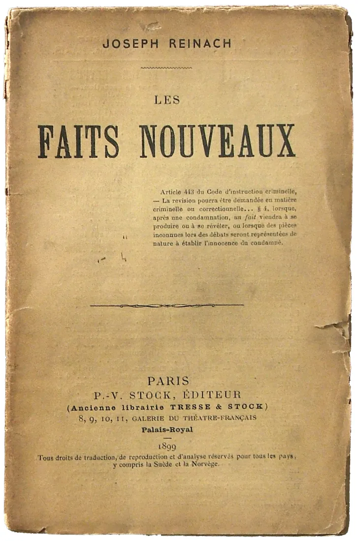 {Les faits nouveaux}, Joseph Reinach Paris, Stock, 1899