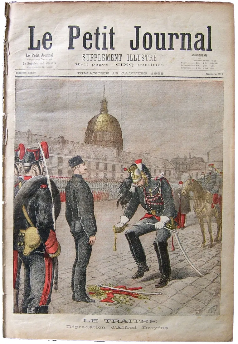 Dégradation d’Alfred Dreyfus dans la cour des Invalides, {Le Petit Journal} du 13 janvier 1895, coll.mhv.