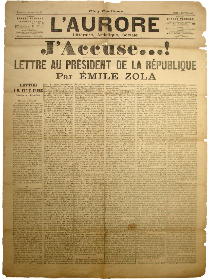 « J’accuse … ! » Lettre au président de la République par Émile Zola {L’Aurore} du 13 janvier 1898, coll.mhv