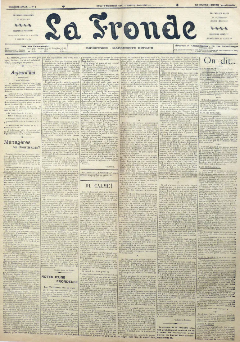 {La Fronde}, n°1, 9 décembre 1897, coll. mhv