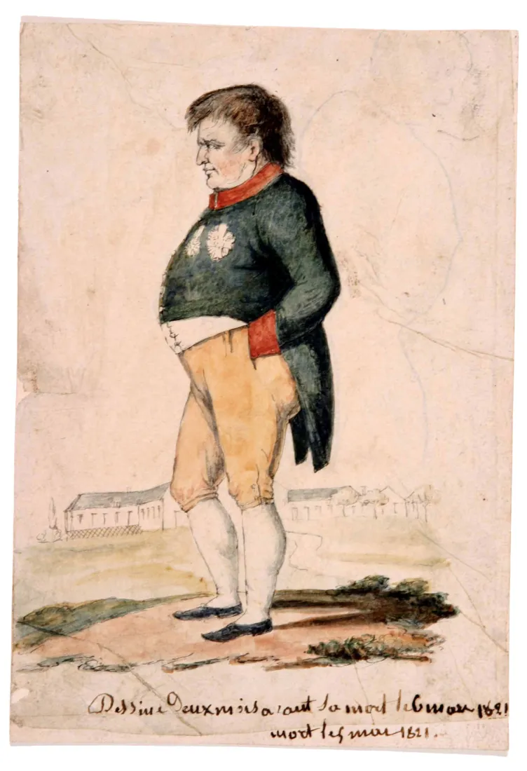 Napoléon peu avant sa mort, dessin anonyme, 1821, coll. mhv.