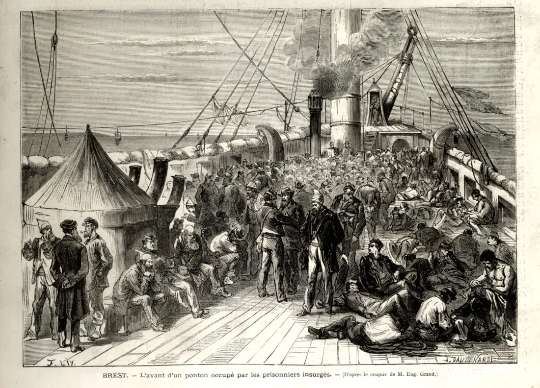 Un ponton où attendent les insurgés, { Le Monde Illustré} du 29 juillet 1871, coll.mhv.