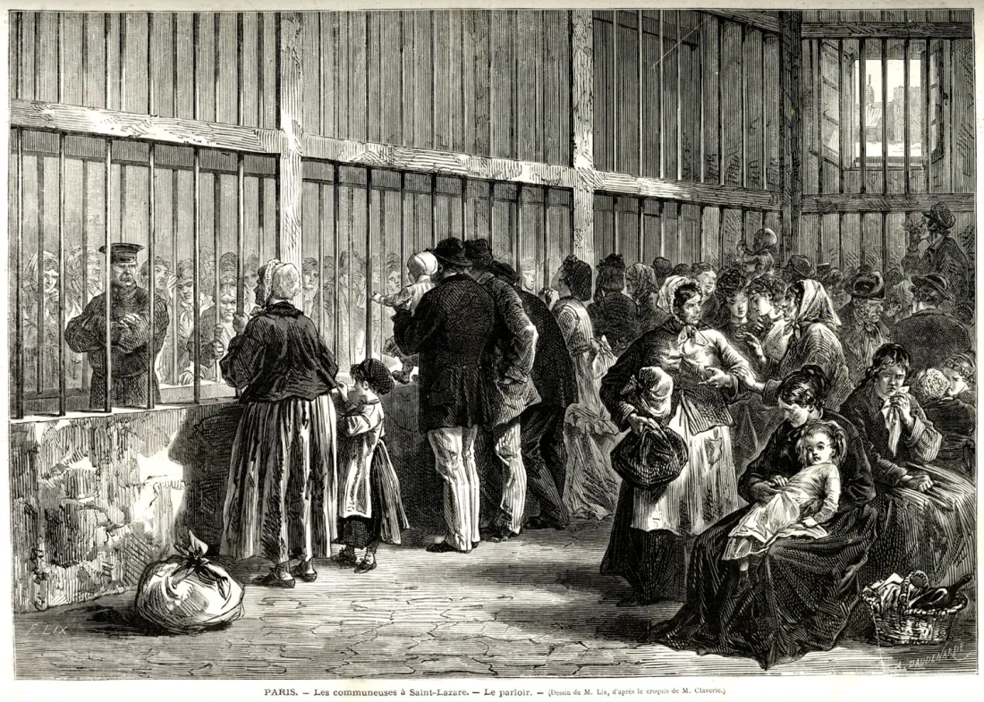 Parloir des Communardes transférées à la prison de St-Lazare, {Le Monde Illustré} du 5 août 1871, coll.mhv.
