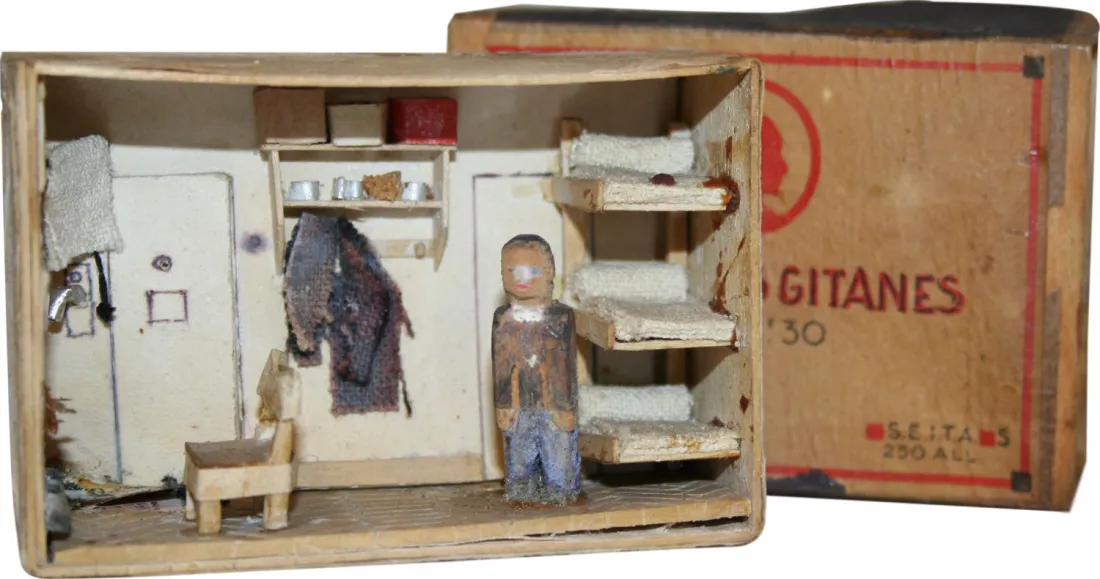 Maquette d’une cellule de la prison de la Santé dans une boite d’allumettes par Thévenin, circa 1944,, coll.mhv.
